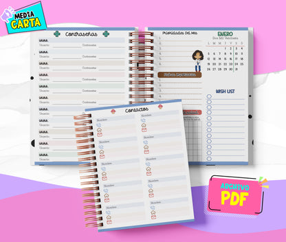 Agenda Diaria 2026 de Greys (PDF no editable) – Día por Página – Media Carta 14×21.5 cm – Español