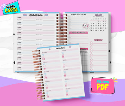 Agenda Diaria 2026 de Marie (PDF no editable) – Día por Página – Media Carta 14×21.5 cm – Español