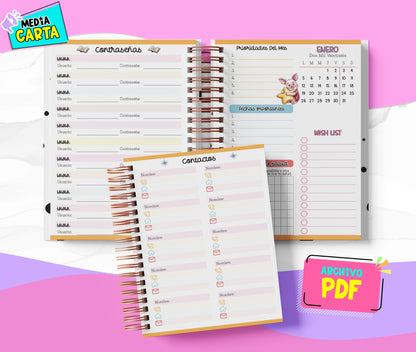 Agenda Diaria 2026 de Piglet (PDF no editable) – Día por Página – Media Carta 14×21.5 cm – Español