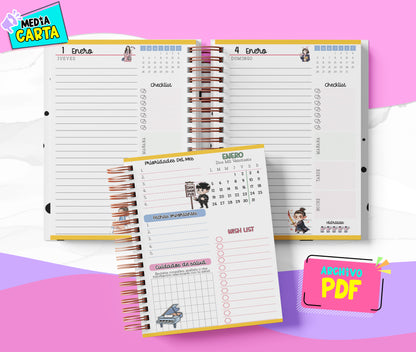 Agenda Diaria 2026 de Kdrama (PDF no editable) – Día por Página – Media Carta 14×21.5 cm – Español