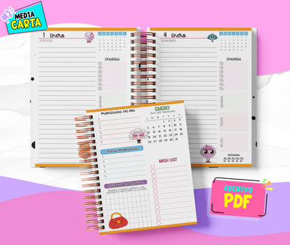 Agenda Diaria 2026 de Intensamente (PDF no editable) – Día por Página – Media Carta 14×21.5 cm – Español