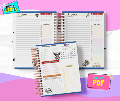 Agenda Diaria 2026 de Wolverine (PDF no editable) – Día por Página – Media Carta 14×21.5 cm – Español