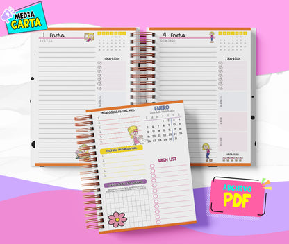 Agenda Diaria 2026 de Lizzie Mcguire (PDF no editable) – Día por Página – Media Carta 14×21.5 cm – Español