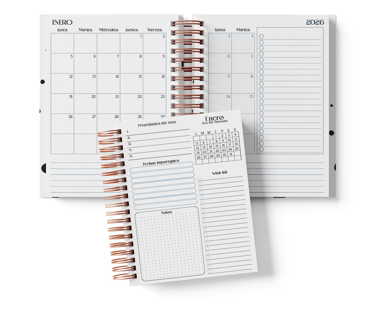 Agenda Semanal Digital 2026–2027 en Español • Formato Vertical • Minimalista Azul • Media Carta 14×21.5 cm / 5.5×8.5 in • PDF 224 páginas