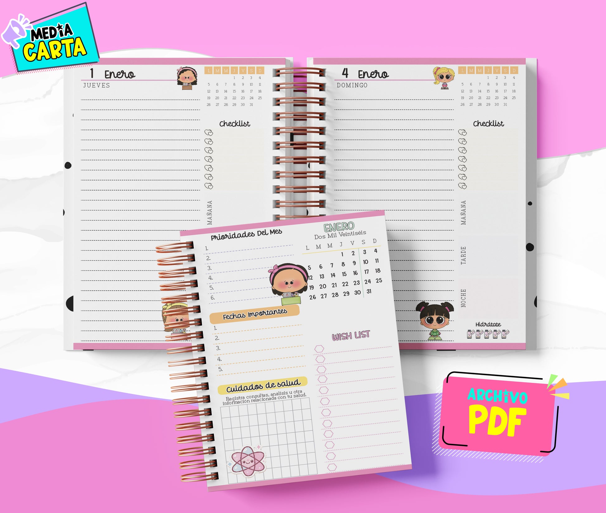 Agenda Diaria 2026 de Star (PDF no editable) – Día por Página – Media Carta 14×21.5 cm – Español