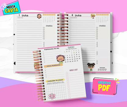 Agenda Diaria 2026 de Star (PDF no editable) – Día por Página – Media Carta 14×21.5 cm – Español