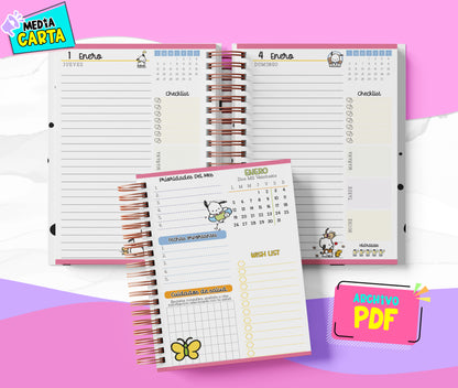 Agenda Diaria 2026 de Pochacco (PDF no editable) – Día por Página – Media Carta 14×21.5 cm – Español