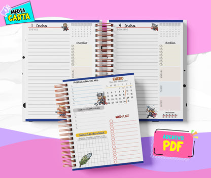 Agenda Diaria 2026 de Thor (PDF no editable) – Día por Página – Media Carta 14×21.5 cm – Español