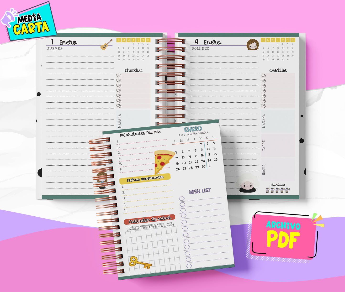 Agenda Diaria 2026 de Friends (PDF no editable) – Día por Página – Media Carta 14×21.5 cm – Español