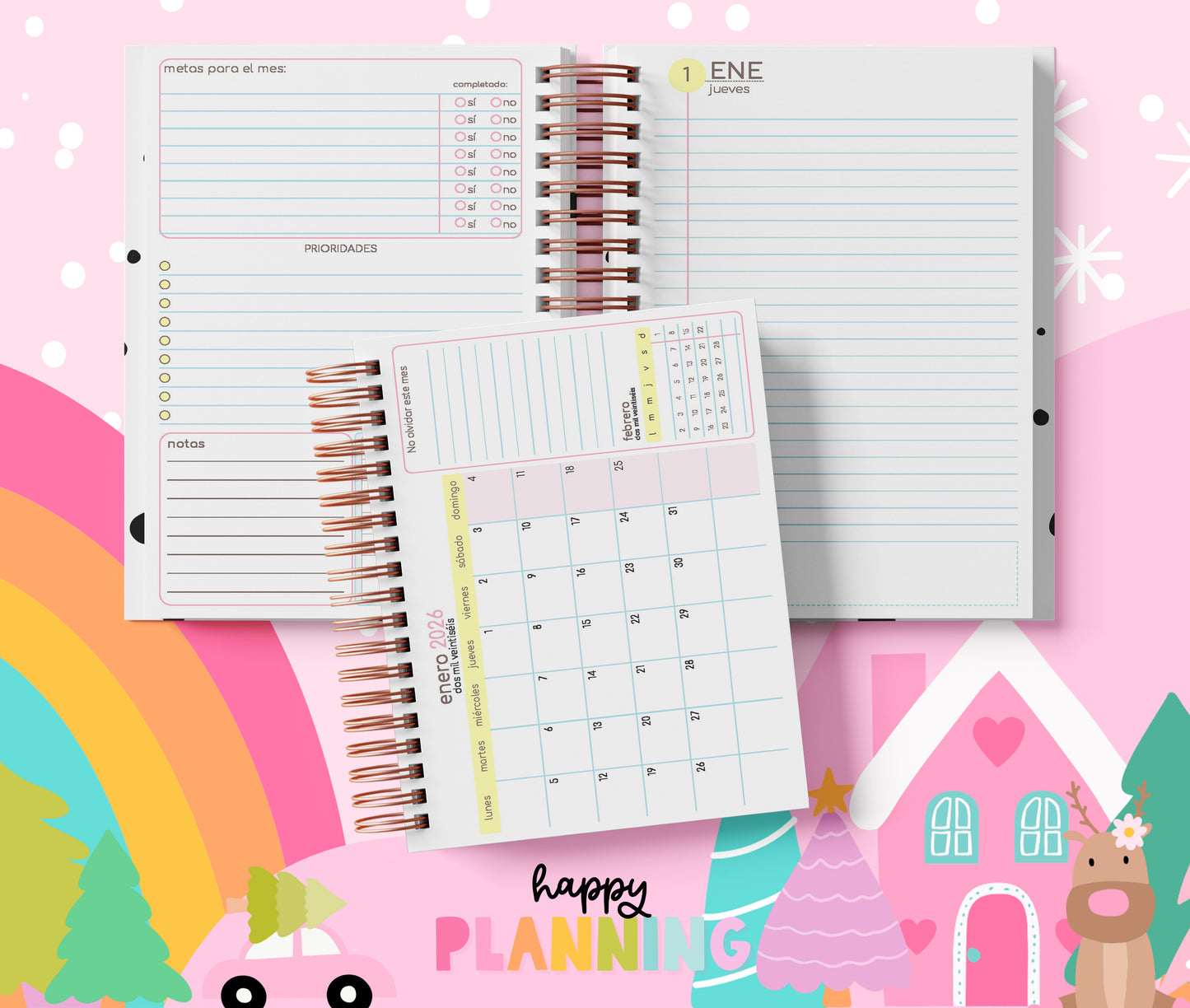 Agenda 2026 sin Horarios | Sábado y Domingo Juntos | Planner Diario PDF