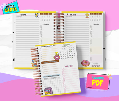 Agenda Diaria 2026 de Simpsons (PDF no editable) – Día por Página – Media Carta 14×21.5 cm – Español