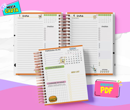 Agenda Diaria 2026 de Bob Esponja (PDF no editable) – Día por Página – Media Carta 14×21.5 cm – Español