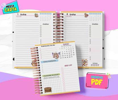 Agenda Diaria 2026 de Chip And Dale (PDF no editable) – Día por Página – Media Carta 14×21.5 cm – Español