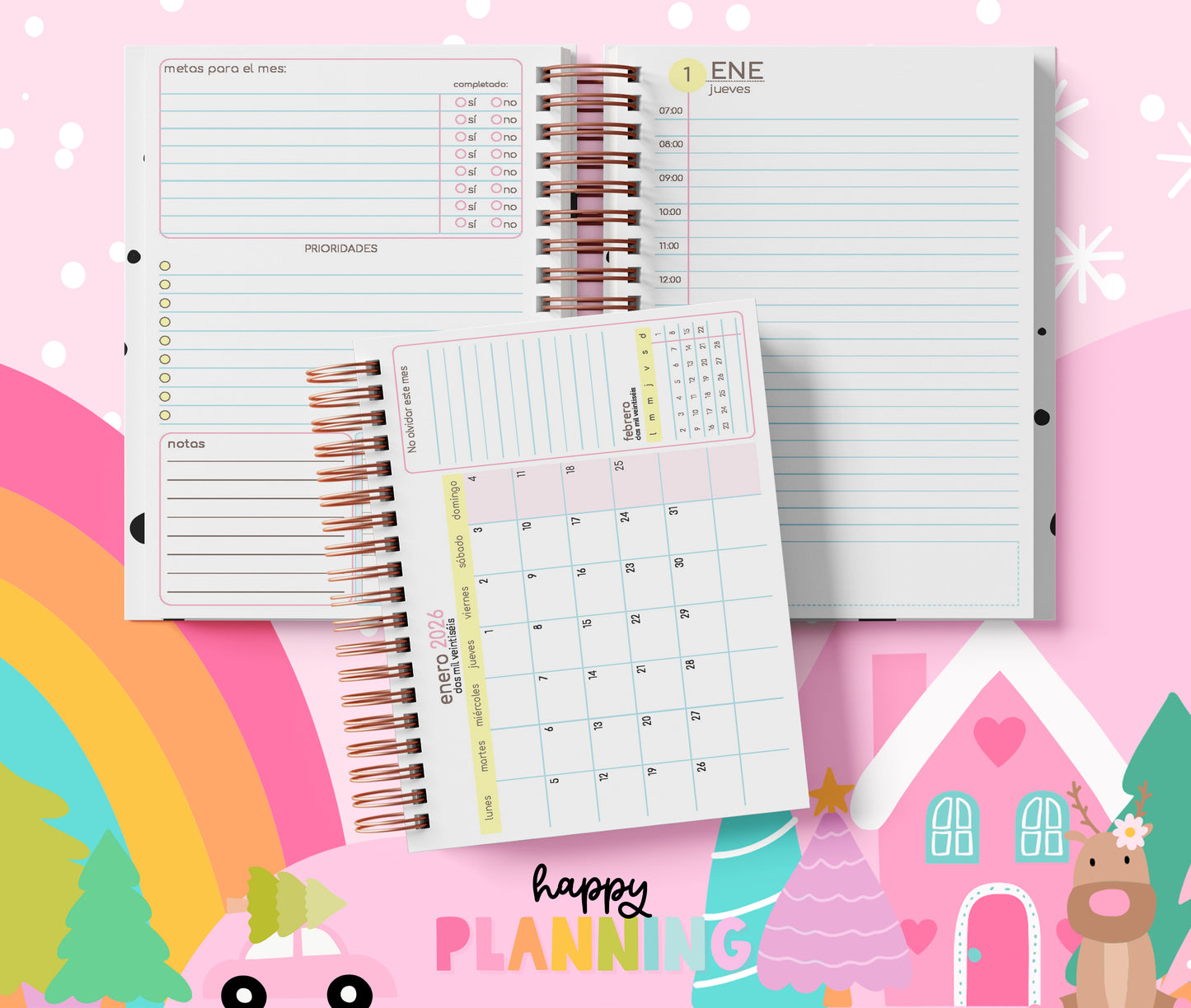 Agenda 2026 con Horario y Fin de Semana en una Página | Planner Diario PDF