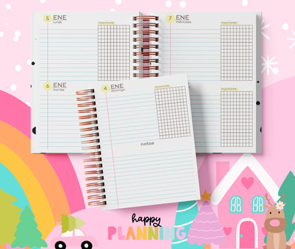 Agenda 2026 Floral sin Horarios – Planificador 2 Días por Página