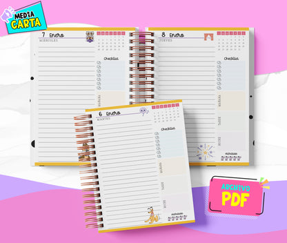 Agenda Diaria 2026 de Disney 100 (PDF no editable) – Día por Página – Media Carta 14×21.5 cm – Español