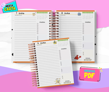 Agenda Diaria 2026 de Bob Esponja (PDF no editable) – Día por Página – Media Carta 14×21.5 cm – Español