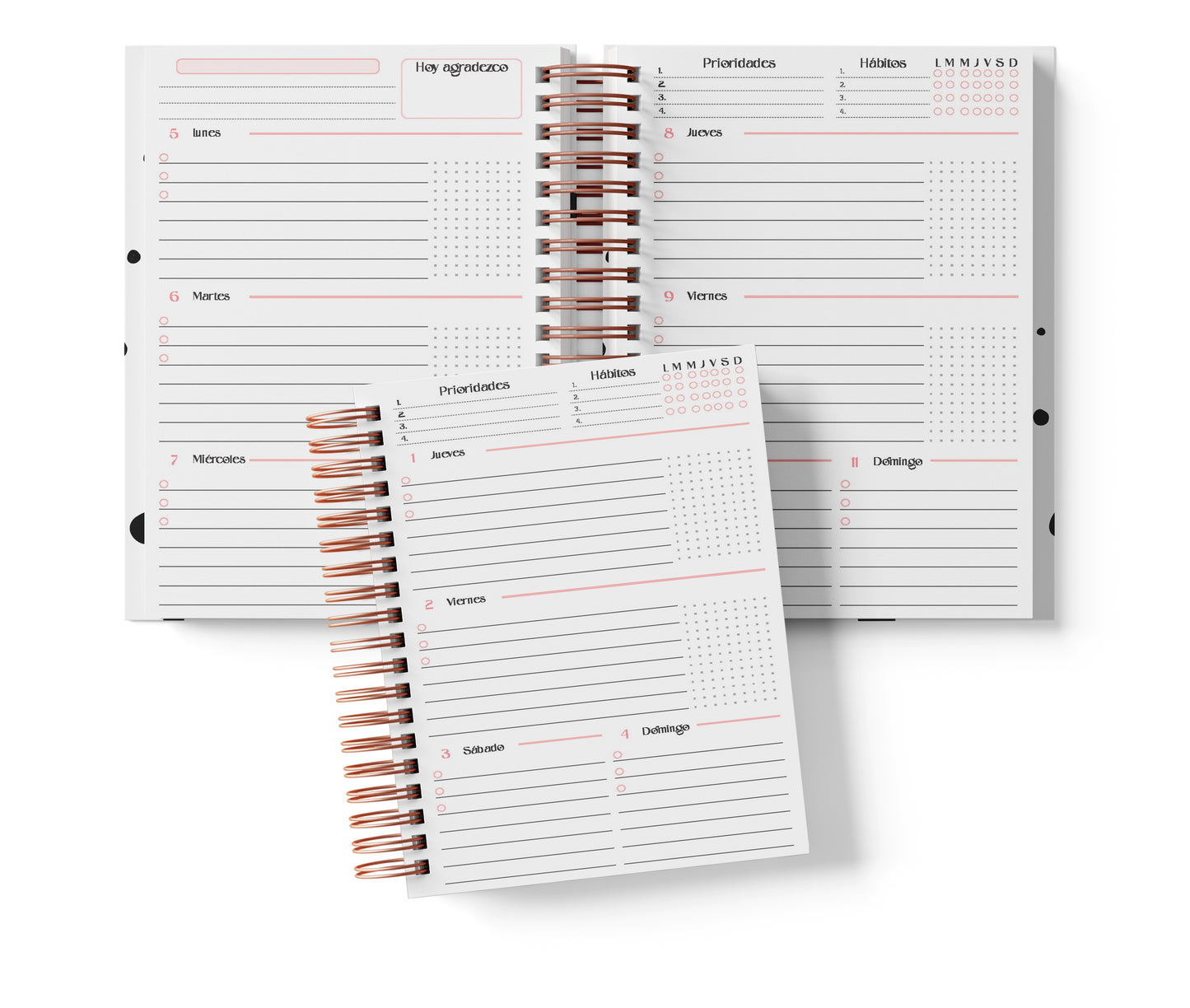 Agenda Semanal Digital 2026–2027 en Español • Formato Horizontal • Minimalista Rosa • Media Carta 14×21.5 cm / 5.5×8.5 in • PDF 224 páginas