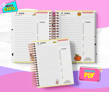 Agenda Diaria 2026 de Winnie (PDF no editable) – Día por Página – Media Carta 14×21.5 cm – Español