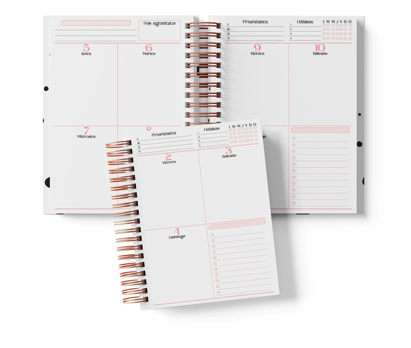 Agenda Semanal Digital 2026–2027 en Español • Minimalista Rosa • Media Carta 14×21.5 cm / 5.5×8.5 in • PDF 224 páginas
