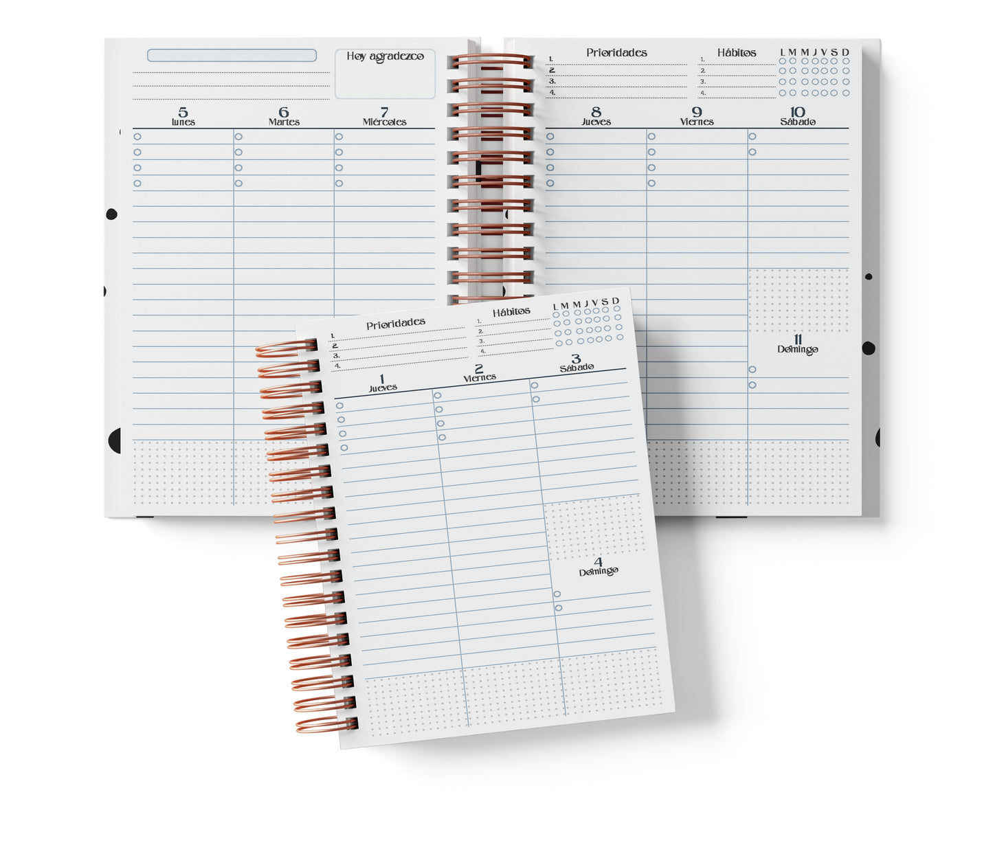 Agenda Semanal Digital 2026–2027 en Español • Formato Vertical • Minimalista Azul • Media Carta 14×21.5 cm / 5.5×8.5 in • PDF 224 páginas