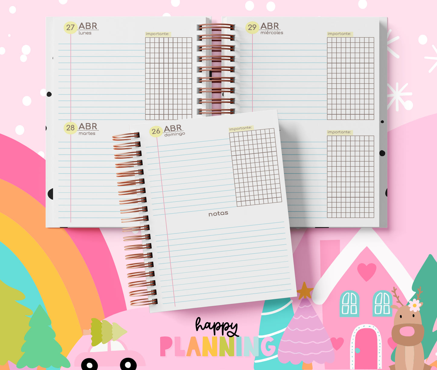 Agenda 2026 Floral sin Horarios – Planificador 2 Días por Página