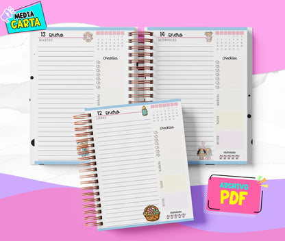 Agenda Diaria 2026 de Cute Dolls (PDF no editable) – Día por Página – Media Carta 14×21.5 cm – Español