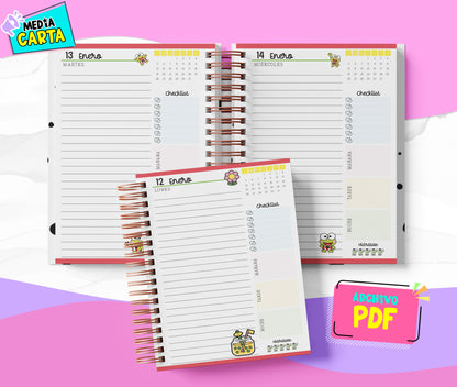 Agenda Diaria 2026 de Keroppi (PDF no editable) – Día por Página – Media Carta 14×21.5 cm – Español