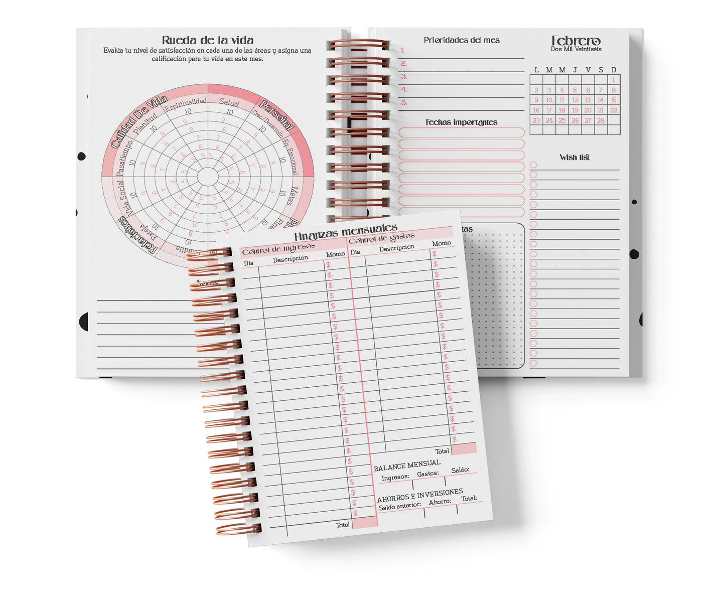 Agenda Semanal Digital 2026–2027 en Español • Formato Horizontal • Minimalista Rosa • Media Carta 14×21.5 cm / 5.5×8.5 in • PDF 224 páginas