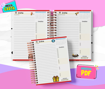 Agenda Diaria 2026 de Snoopy (PDF no editable) – Día por Página – Media Carta 14×21.5 cm – Español