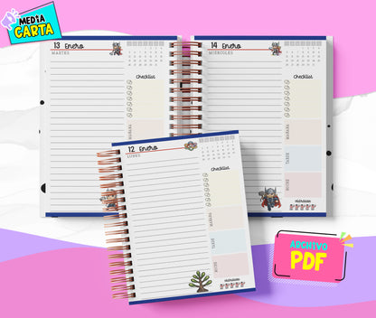 Agenda Diaria 2026 de Thor (PDF no editable) – Día por Página – Media Carta 14×21.5 cm – Español