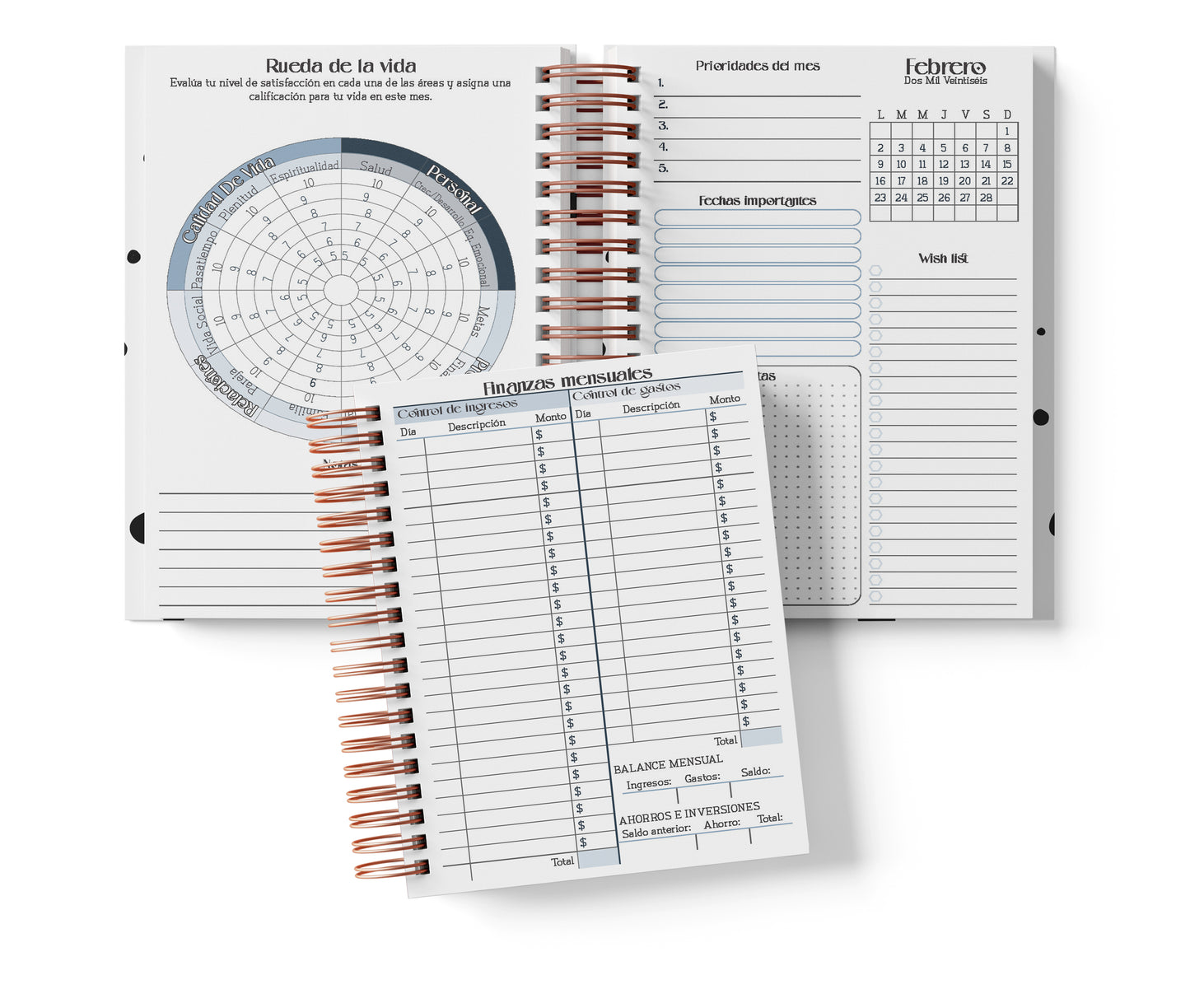 Agenda Semanal Digital 2026–2027 en Español • Minimalista Azul • Media Carta 14×21.5 cm / 5.5×8.5 in • PDF 224 páginas
