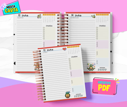 Agenda Diaria 2026 de Tortugas Ninja (PDF no editable) – Día por Página – Media Carta 14×21.5 cm – Español
