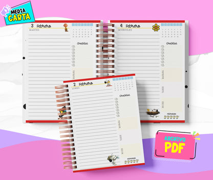 Agenda Diaria 2026 de Snoopy (PDF no editable) – Día por Página – Media Carta 14×21.5 cm – Español