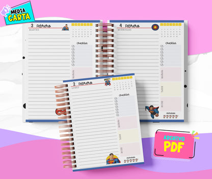 Agenda Diaria 2026 de Superman (PDF no editable) – Día por Página – Media Carta 14×21.5 cm – Español