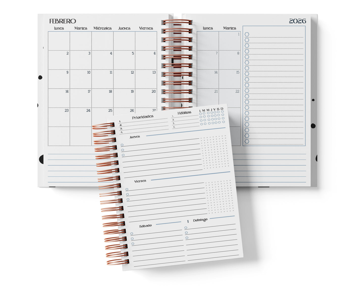 Agenda Semanal Digital 2026–2027 en Español • Formato Horizontal • Minimalista Azul • Media Carta 14×21.5 cm / 5.5×8.5 in • PDF 224 páginas