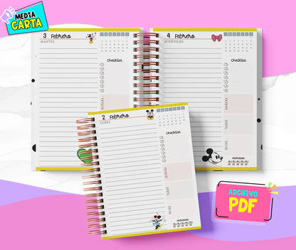 Agenda Diaria 2026 de Mickey (PDF no editable) – Día por Página – Media Carta 14×21.5 cm – Español
