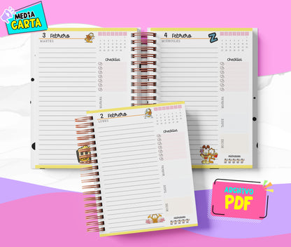 Agenda Diaria 2026 de Garfield (PDF no editable) – Día por Página – Media Carta 14×21.5 cm – Español