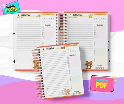 Agenda Diaria 2026 de Rilakkuma (PDF no editable) – Día por Página – Media Carta 14×21.5 cm – Español