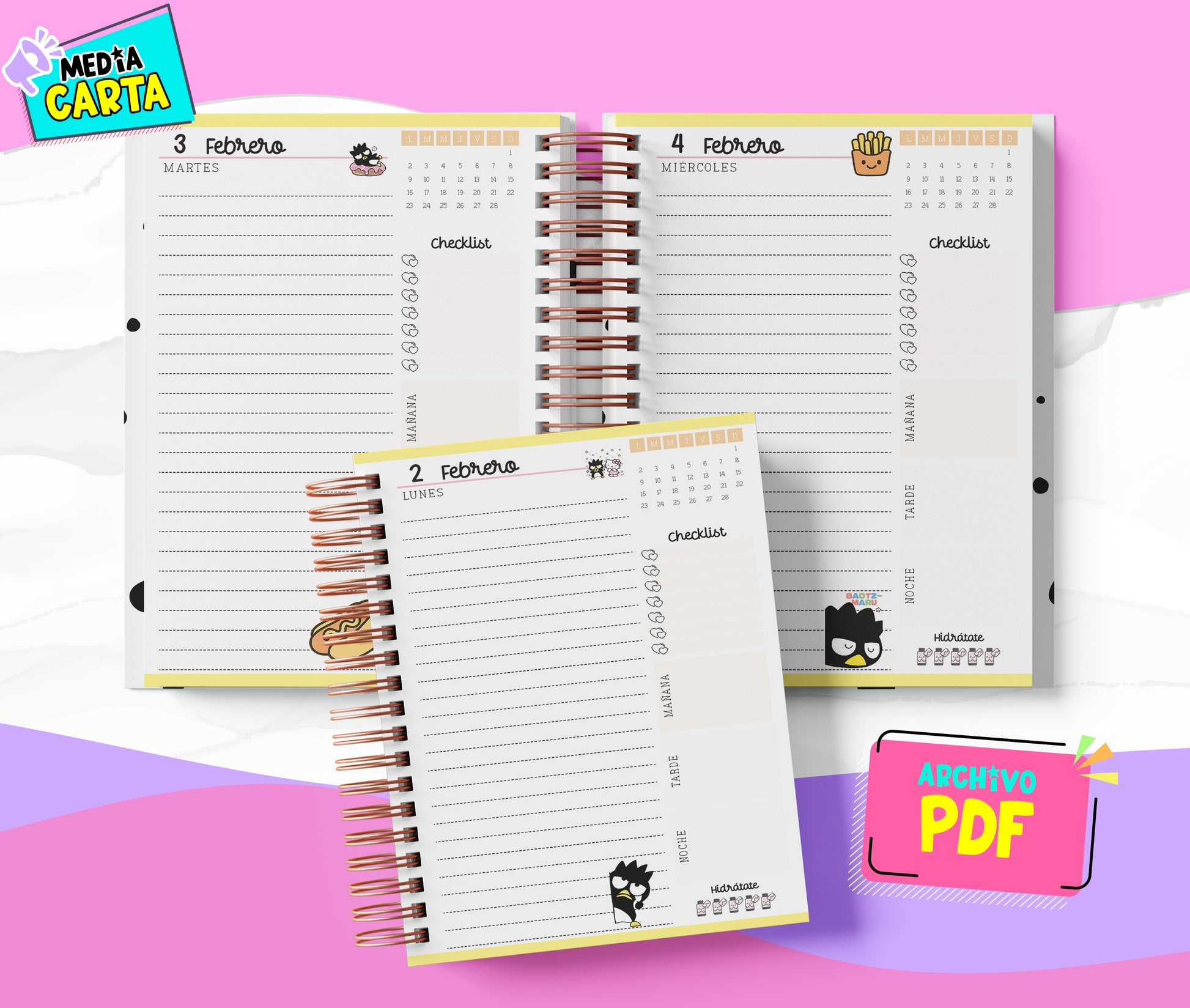 Agenda Diaria 2026 de Batz Maru (PDF no editable) – Día por Página – Media Carta 14×21.5 cm – Español