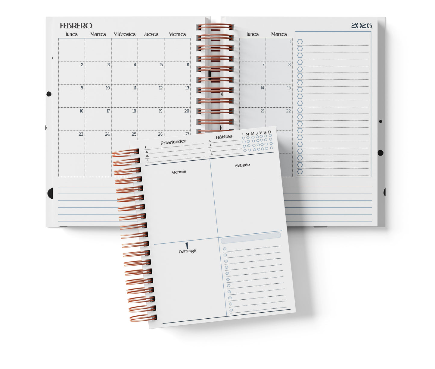 Agenda Semanal Digital 2026–2027 en Español • Minimalista Azul • Media Carta 14×21.5 cm / 5.5×8.5 in • PDF 224 páginas