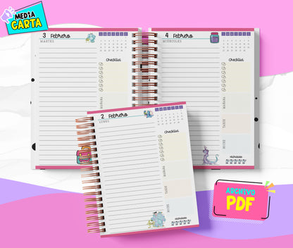 Agenda Diaria 2026 de Monsters Inc (PDF no editable) – Día por Página – Media Carta 14×21.5 cm – Español