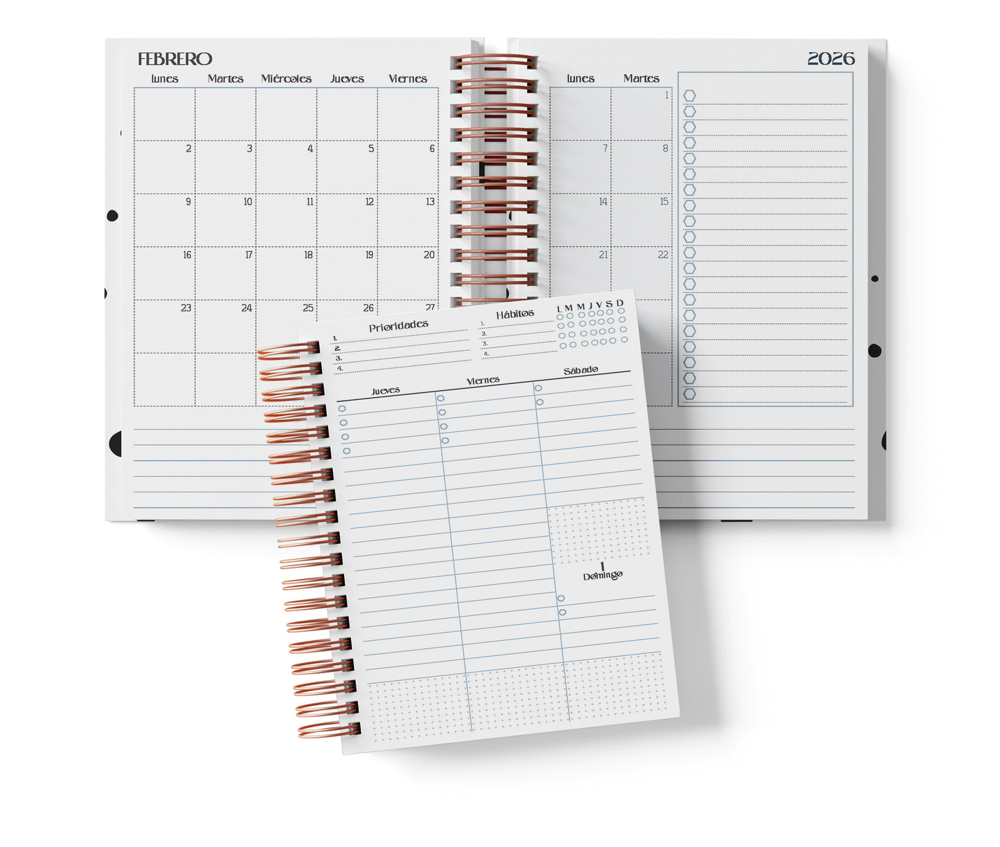 Agenda Semanal Digital 2026–2027 en Español • Formato Vertical • Minimalista Azul • Media Carta 14×21.5 cm / 5.5×8.5 in • PDF 224 páginas