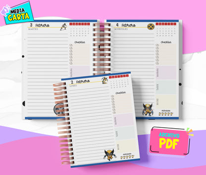 Agenda Diaria 2026 de Wolverine (PDF no editable) – Día por Página – Media Carta 14×21.5 cm – Español