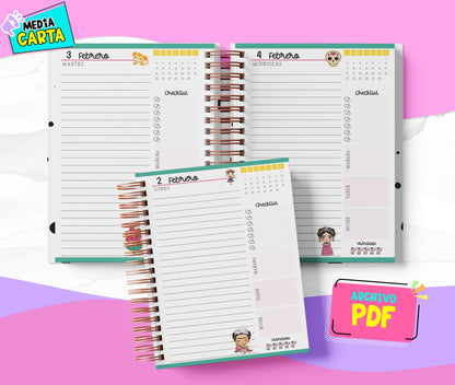 Agenda Diaria 2026 de Frida (PDF no editable) – Día por Página – Media Carta 14×21.5 cm – Español