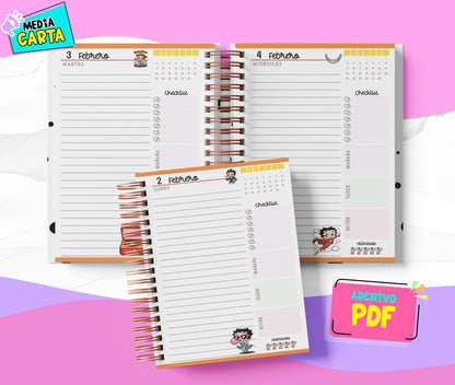 Agenda Diaria 2026 de Betty Boop (PDF no editable) – Día por Página – Media Carta 14×21.5 cm – Español