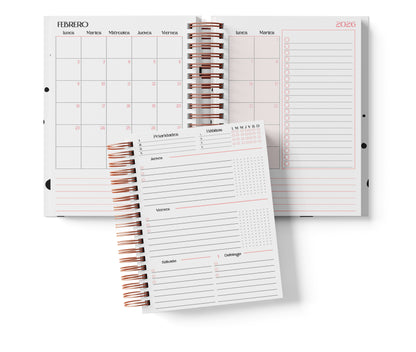 Agenda Semanal Digital 2026–2027 en Español • Formato Horizontal • Minimalista Rosa • Media Carta 14×21.5 cm / 5.5×8.5 in • PDF 224 páginas