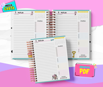 Agenda Diaria 2026 de Minnie (PDF no editable) – Día por Página – Media Carta 14×21.5 cm – Español