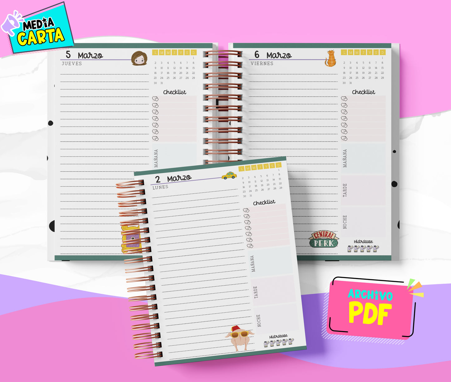 Agenda Diaria 2026 de Friends (PDF no editable) – Día por Página – Media Carta 14×21.5 cm – Español