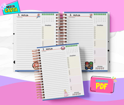 Agenda Diaria 2026 de Mario Bross (PDF no editable) – Día por Página – Media Carta 14×21.5 cm – Español